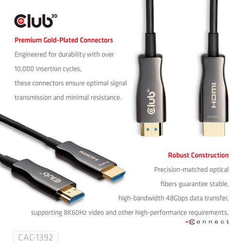 Club 3D HDMI hybride AOC kabel 8K60Hz/4K120Hz 30m, afbeelding 5