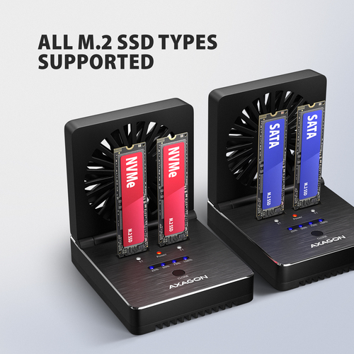 Axagon ADSA-M2C22 USB-C 20Gbps Dual M.2 NVMe & SATA SSD Docking and Cloning Station – image 4