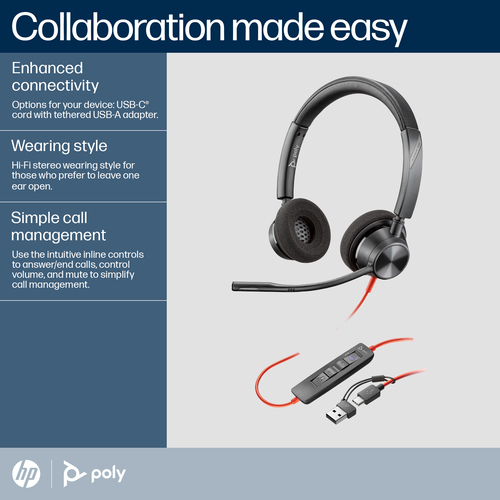 HP Poly Blackwire 3320 Stereo MT Certified USB-C Wired Headset - image 6
