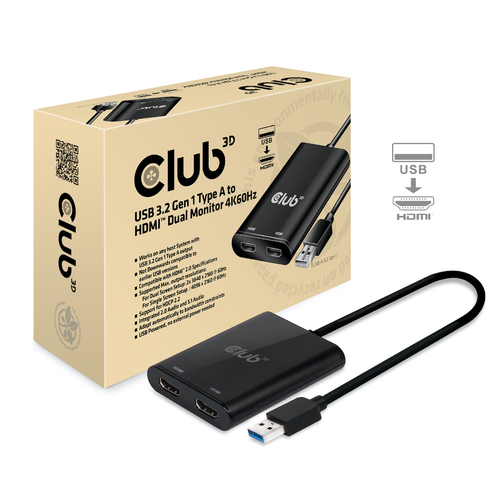 CLUB3D USB A to HDMI™ 2.0 Dual Monitor 4K