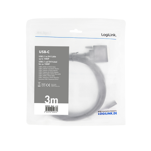 LogiLink UA0332 video kabel adapter 3 m USB Type-C DVI-D Zwart, afbeelding 4