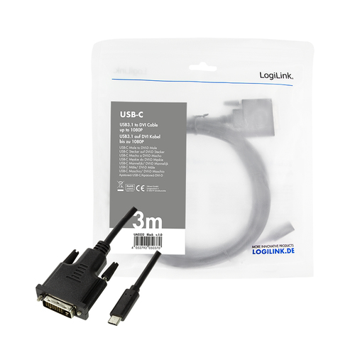 LogiLink UA0332 video kabel adapter 3 m USB Type-C DVI-D Zwart, afbeelding 5