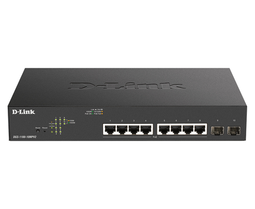 D-Link Switch DGS-1100-10MPV2/E 8xGBit/2xSFP 19" Managed PoE+ (130W) Ohne UK Stecker