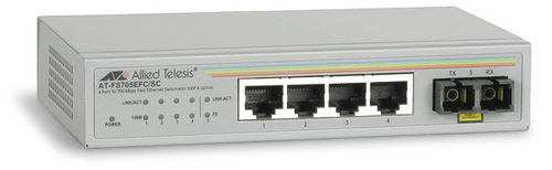 Allied Telesis 10/100TX x 4 ports plus 1 x 100FX(ST) unmanaged FE Switch w/ ext. PSU
