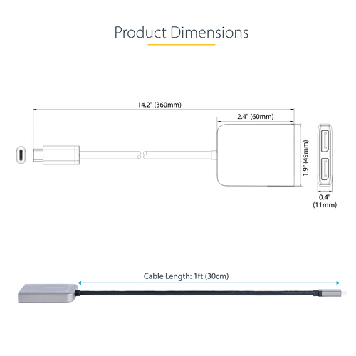 StarTech.com USB-C to Dual Displayport 1.4 Adapter, USB Type-C Multi-Monitor MST Hub, Dual 5K – image 6