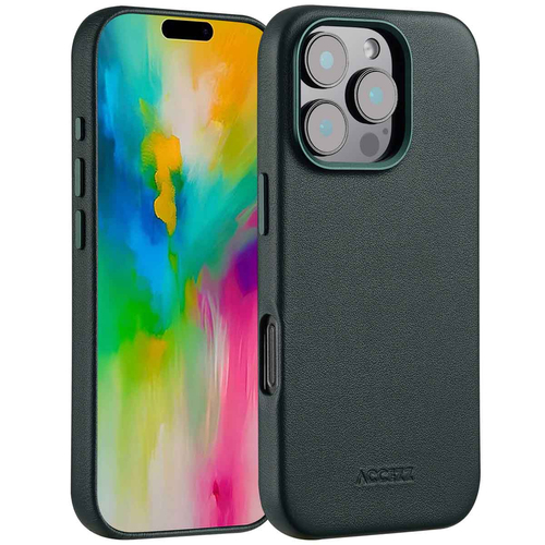 Accezz MagSafe Leather Backcover voor iPhone 16 Pro Telefoonhoesje Groen