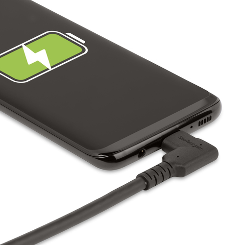 StarTech.com 1.6ft (50cm) Rugged Right Angle USB-C Cable, USB 3.2 Gen 2 (10 Gbps), USB C to C Data Transfer Cable, 4K 60Hz DP Alt Mode, 100W Power Delivery - 90 Degree USB-C Cable (RUSB31CC50CMBR) USB Type-C kabel 50cm Sort – billede 8
