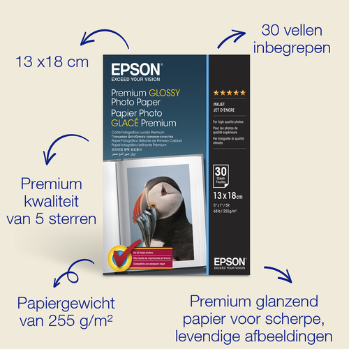 Epson Premium Glossy Fotopapier 30 vel (13 x 18)