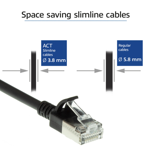 ACT Connectivity LSZH U/FTP CAT6A datacenter slimline patchkabel snagless met RJ45 connectoren, afbeelding 3