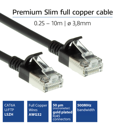 ACT Connectivity LSZH U/FTP CAT6A datacenter slimline patchkabel snagless met RJ45 connectoren, afbeelding 2