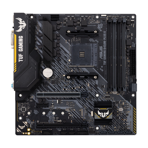 ASUS TUF GAMING B450M-PLUS II - Placa base - micro ATX - Socket AM4 - AMD B450 Chipset - USB-C Gen1 USB 32 Gen 1 USB 32 Gen 2 - Gigabit LAN - Tarjeta gráfica CPU necesaria - HD Audio 8-canales - TUFGAMINGB450M-PLUSII