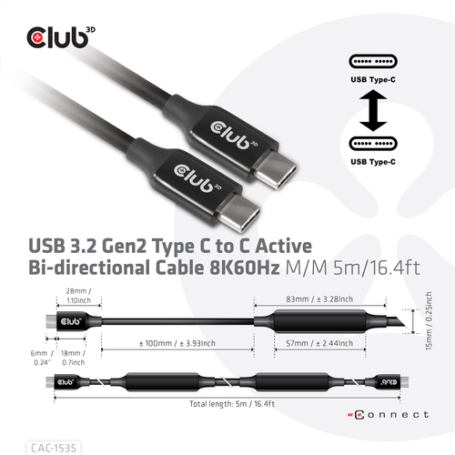Club 3D Actieve USB-C 3.2 Gen 2 kabel, afbeelding 4