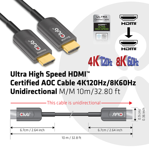 Club 3D Ultra High Speed AOC HDMI 2.1 gecertificeerde unidirectioneel kabel male-male, afbeelding 2
