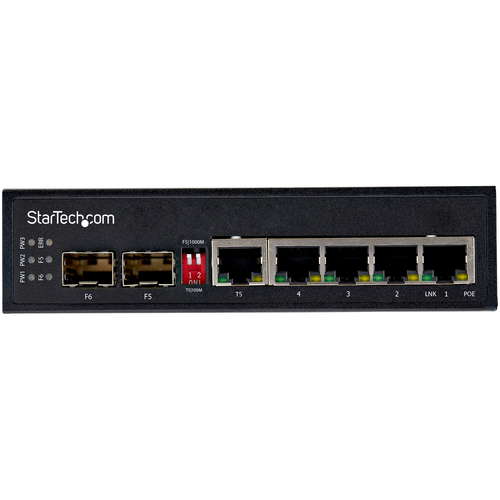 StarTech.com Industrial 6 Port Gigabit Ethernet Switch 4 PoE RJ45 +2 SFP Slots 30W PoE+ 48VDC 101001000 Power Over Ethernet LAN Switch -40C to 75C, afbeelding 3