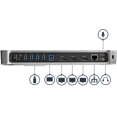 StarTech.com Triple Monitor USB 3.0 Laptop Docking Station - 4K HDMI, 2x DisplayPort - Universal USB Dock for Windows & Mac OS (10.14 & Above) (USB3DOCKH2DP) USB Dockingstation – billede 4