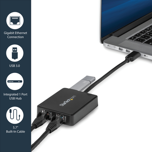 StarTech.com USB 3.0 to Dual Port Gigabit Ethernet Adapter w/ USB Port, 10/100/1000 Mbps, USB Gigabit LAN Network NIC Adapter – image 9