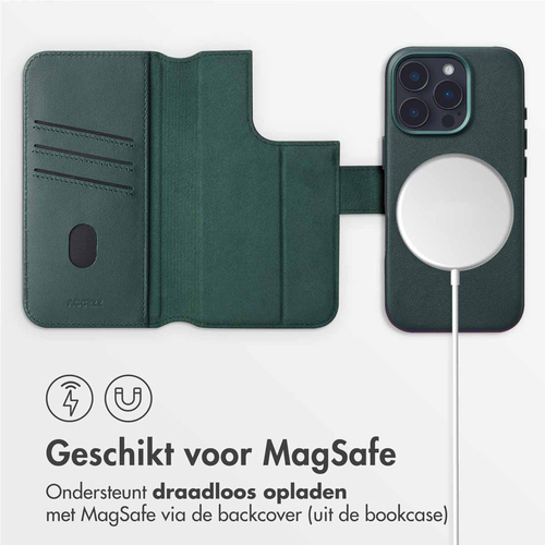 Accezz Leather Bookcase 2-in-1 met MagSafe iPhone 16 Pro Max - Cedar Green, afbeelding 2