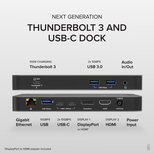 Plugable Technologies TBT3-UDC3 laptop dock/port replicator Docking Thunderbolt 3 Black – image 2