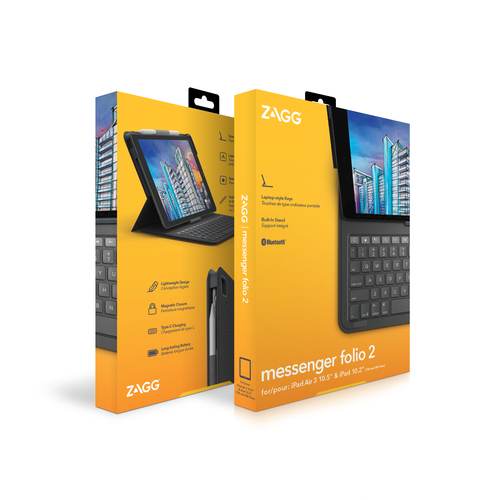ZAGG Keyboard Messenger Folio 2-Apple-iPad 10.2/10.5-Charcoal-German. Keyboard language: German. Brand compatibility: Appl