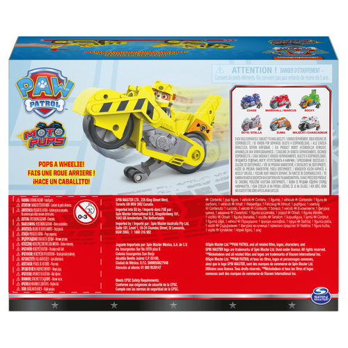 PAW Patrol, Moto Pups Rubble's Deluxe Pull Back Motorcycle Vehicle with  Wheelie Feature and Toy Figure 