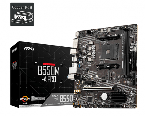 B550M-A PRO Tarjeta Madre MSI micro ATX B550M-A PRO S-AM4 AMD B550 HDMI 64GB DDR4 para AMD Requiere Actualización de Bios para la Serie Ryzen 5000 B550M-A PRO