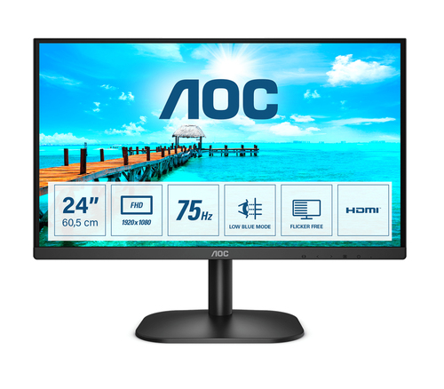 AOC B2 24B2XHM2. Tamanho do ecrã na diagonal: 60,5 cm (23.8"), Resolução: 1920 x 1080 pixels, Tipo de HD: Full HD, Tecnolo