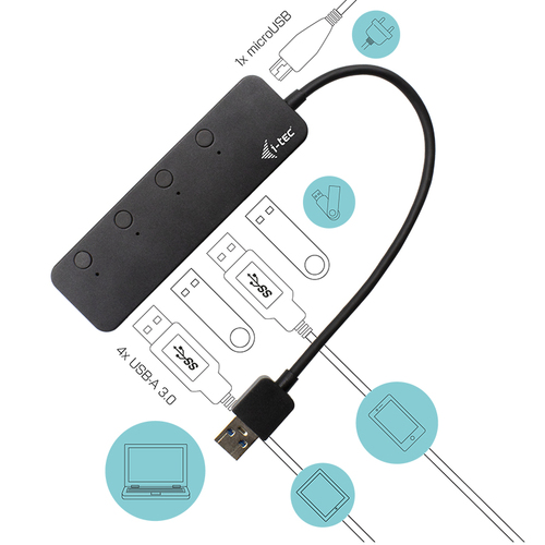 i-tec 4-Port USB 3.0 Metal USB-hub met individuele aan/uit schakelaars, afbeelding 4