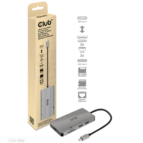 Club 3D USB 3.2 Gen1 Type-C 8-in-1 dockingstation, afbeelding 3