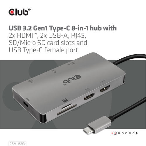 Club 3D USB 3.2 Gen1 Type-C 8-in-1 dockingstation, afbeelding 8
