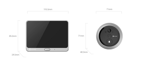 DP1C Videoportero Con Mirilla Y Pantalla WiFi De Batera Recargable Ezviz  Para Instalarse En Puerta  Camara 720P  Sensor Pir  Deteccion De Movimiento  Audio De Dos Vias  Uso En Interior DP1C
