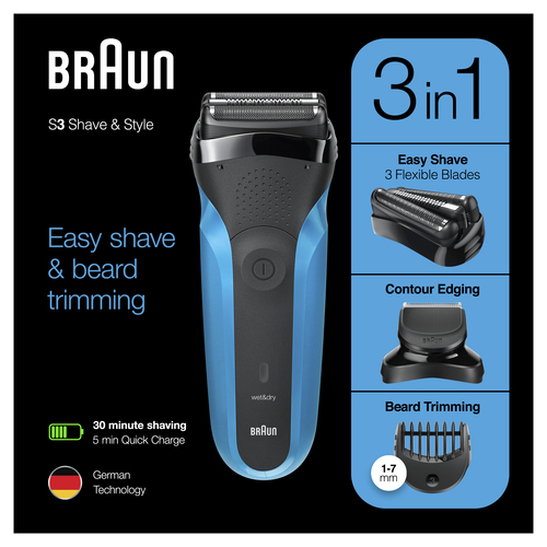 Braun Series 3 Shave&Style 310BT Electric Shaver, Wet & Dry Razor for Men, Black/Blue – image 4