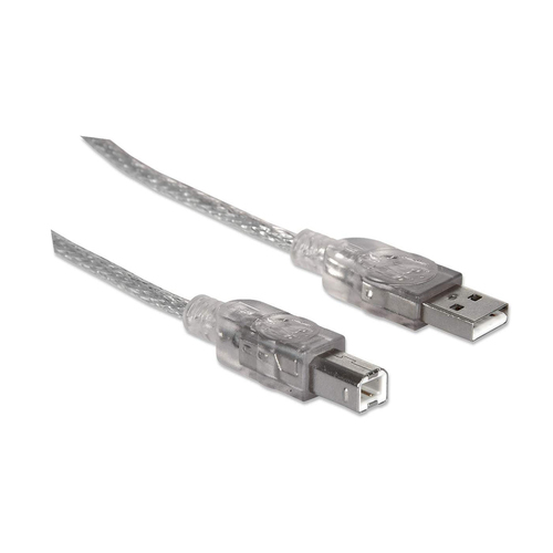 Manhattan Cable USB-A a USB-B, 1,8 m, macho a macho, 480 Mbps (USB 2.0), plata translúcida, garantía de por vida, equivalente a USB2HAB6T imagen 2