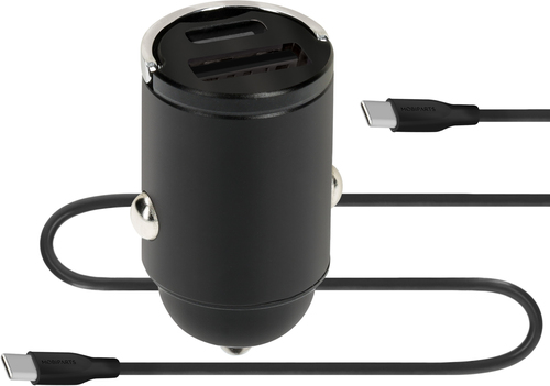Mobiparts Car Charger Dual USB-C/USB-A with USB-C/USB-C Cable Black