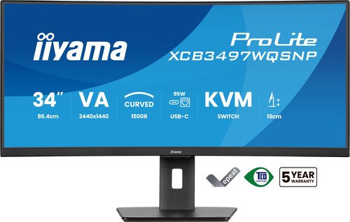iiyama Prolite XCB3497WQSNP-B1 34" Curved Uwqhd USB-C 95W RJ45 Height Adjust Docking Monitor - image 2
