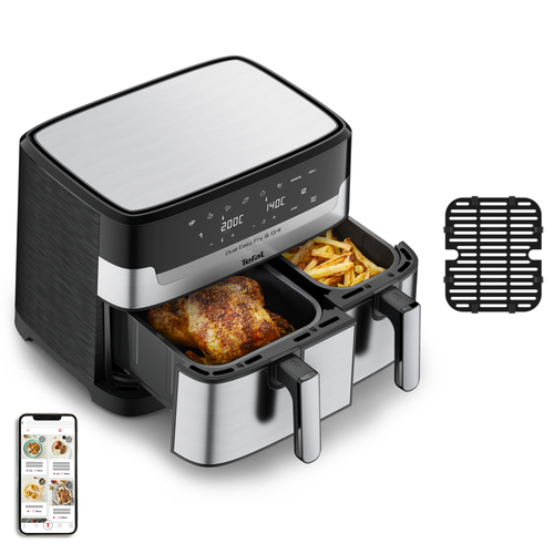 Tefal Dual Easy Fry & Grill EY905D Двойной 8,3 L Автономный 2700 W Аэрофритюрница с горячим воздухом Нержавеющая сталь