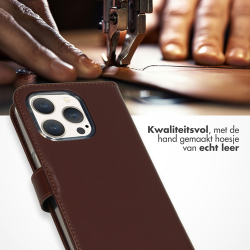 Selencia Echt Lederen Bookcase iPhone 15 Pro - Bruin, afbeelding 2