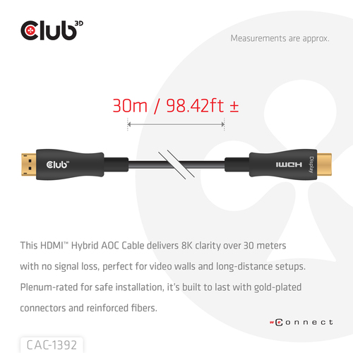 Club 3D HDMI hybride AOC kabel 8K60Hz/4K120Hz 30m, afbeelding 8