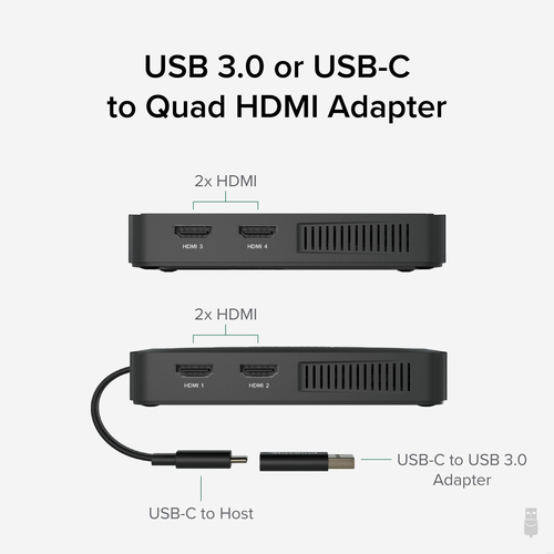 Plugable Technologies 4 HDMI Multi Monitor Adapter, USB 3.0 or USB C to HDMI Adapter, Compatible with Windows and Mac, Quad Adapter Supports – image 2