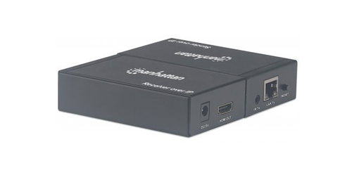 Manhattan 1080p HDMI over IP Extender Kit, Extends 1080p Signal up to 120m with a Network Switch and Single Ethernet Cable, IR Support, Black, Three Year Warran