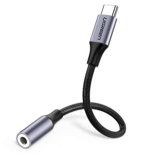 Adaptador USB Tipo C a Jack 35mm Cable de 10 cm Soporta CTIA/OMTI HiFi Plug Play Funda Anti Torceduras Carcasa de Aluminio Nylon Trenzado Llama Escucha Música y Controla 30632 - 30632