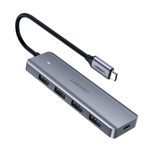 HUB USB-C 30 4 EN 1 4 Puertos USB-A 5Gbps Carcasa ABS PC Soporta OTG Luz Indicadora LED Compatible con iPhone 15 Pro MAX Interfaz Niquelada Color Gris Metalizado Cable de 15cm 70336 - 70336