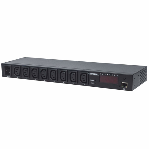 Intellinet 19 Intelligent PDU, 19 Rackmountable C13 Intelligent Power Distribution Unit Monitors Power, Temperature and Humidity (Euro 2-pin plug) Strømfordelingsenhed 8-stik Sort