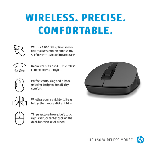 HP 150 Wireless Optical Mouse, Black - image 6