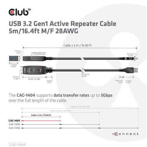 Club 3D USB 3.2 Gen1 Active Repeater verlengkabel, afbeelding 4
