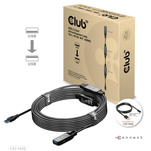 Club 3D USB 3.2 Gen 1 Active Repeater verlengkabel, afbeelding 3