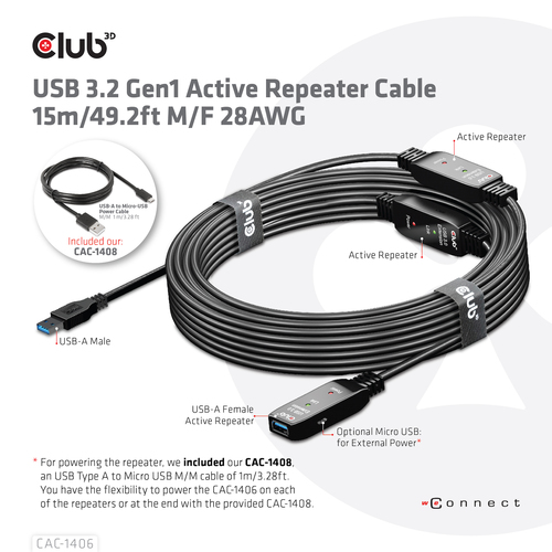 Club 3D USB 3.2 Gen 1 Active Repeater verlengkabel, afbeelding 7