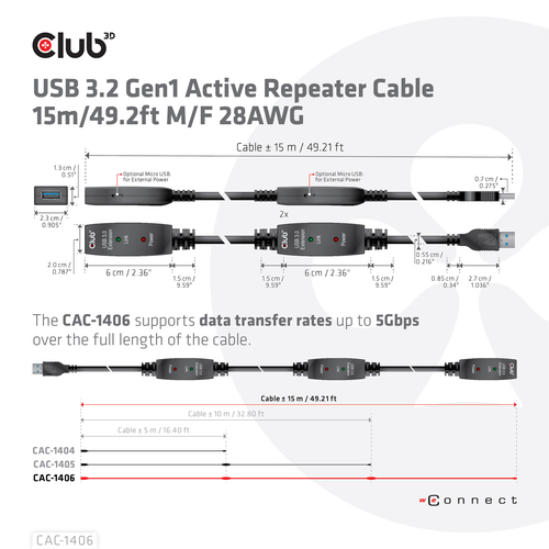 Club 3D USB 3.2 Gen 1 Active Repeater verlengkabel, afbeelding 5