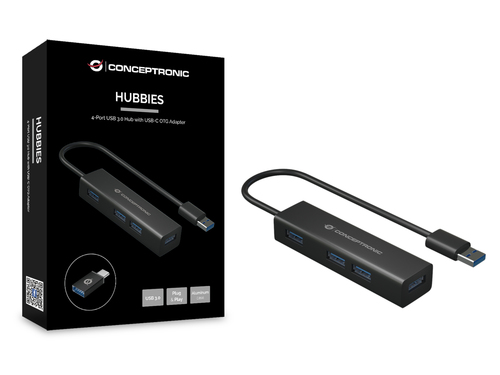 CONCEPTRONIC USB-Hub 4-Port 3.0 ->4x3.0 +TypC A o.Netzt. zwart, afbeelding 2