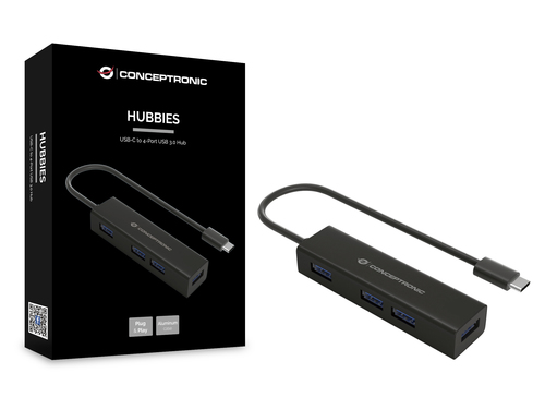 CONCEPTRONIC USB-Hub 4-Port 3.1/C->4x3.0 o.voeding zwart, afbeelding 2
