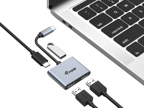 Equip Adapter USB-C -> 2xHDMI,USB-A3.0,PD 4K30Hz 0.15m si, afbeelding 2
